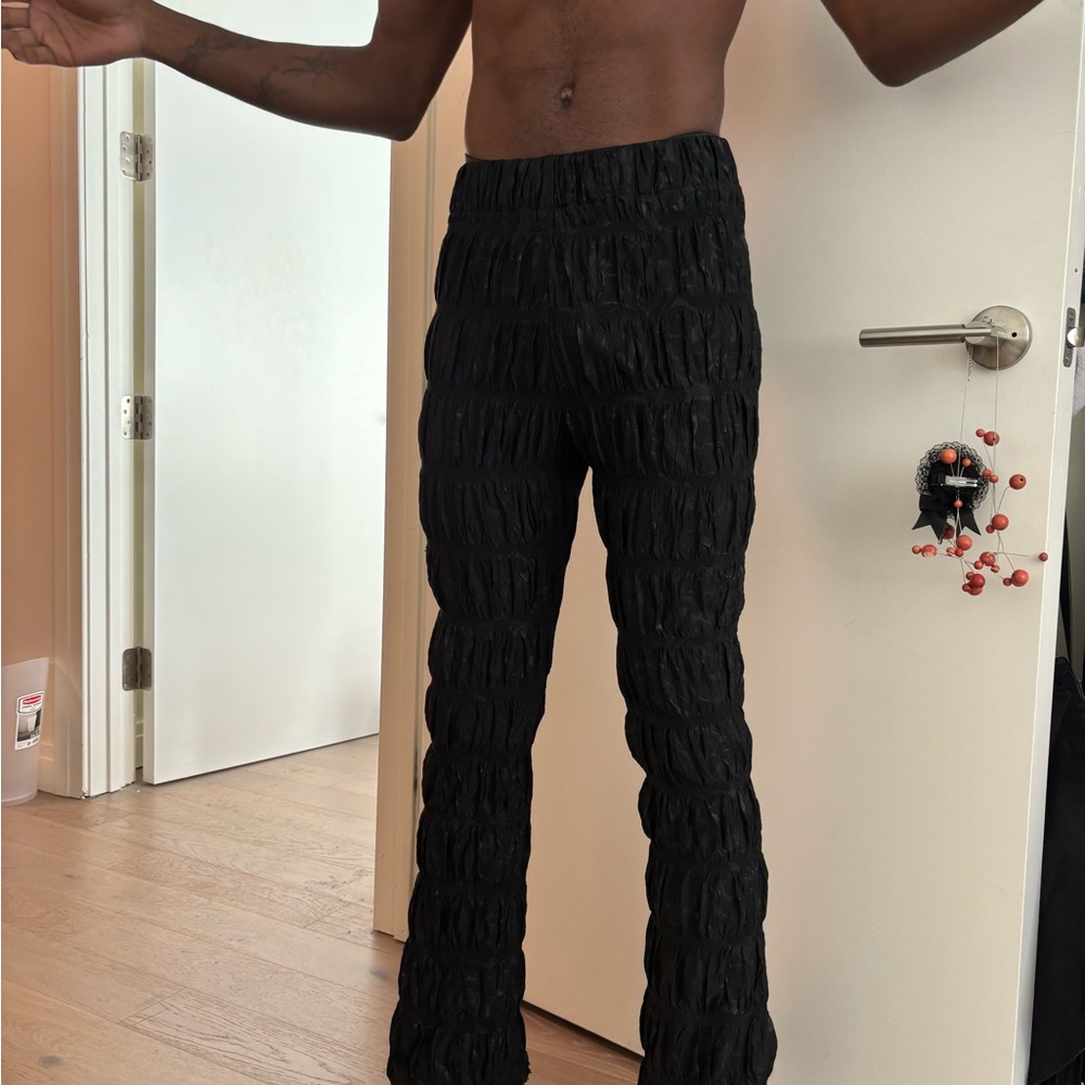 Black Textured Pants
